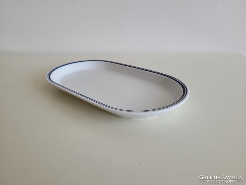 Retro large size 32.5 cm lowland porcelain oval bowl with 2 blue striped old trays