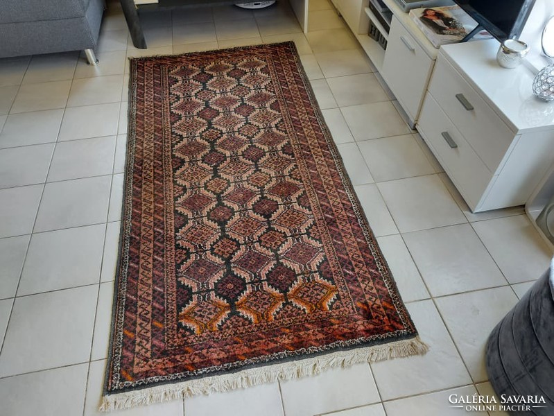 Hand-knotted silk + cotton Persian rug 88x180 beluch pattern bfz_89