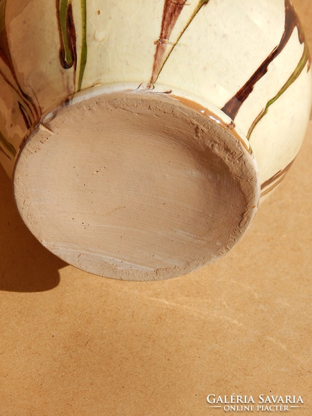 Masterpiece of folk crafts, pot with ceramic handles.17 cm, high.