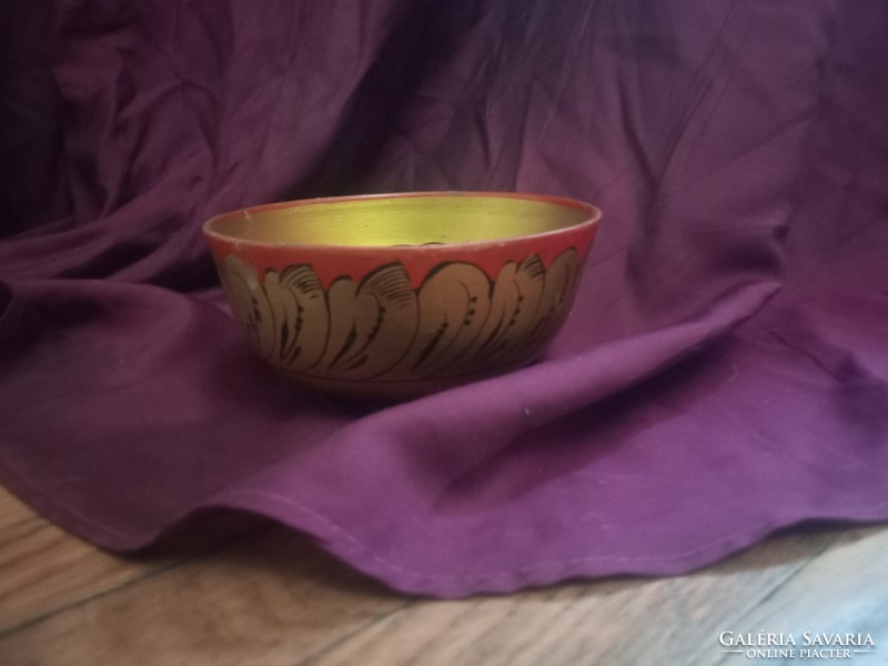Fabulous hand painted antique russian wooden bowl