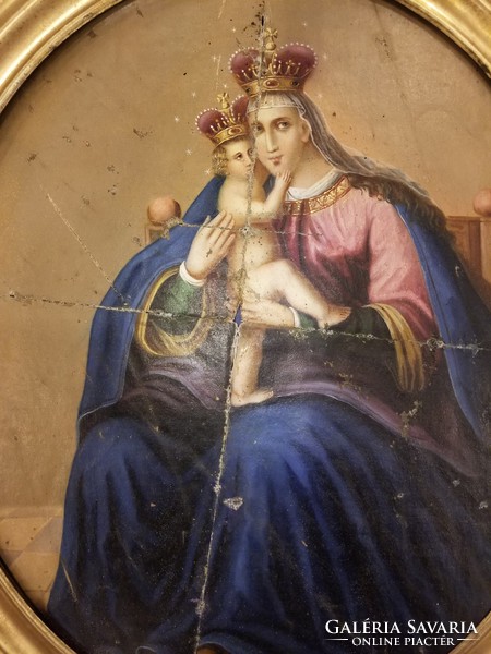 Két oldalas olaj vászon festmény Szűz Mária Jézussal