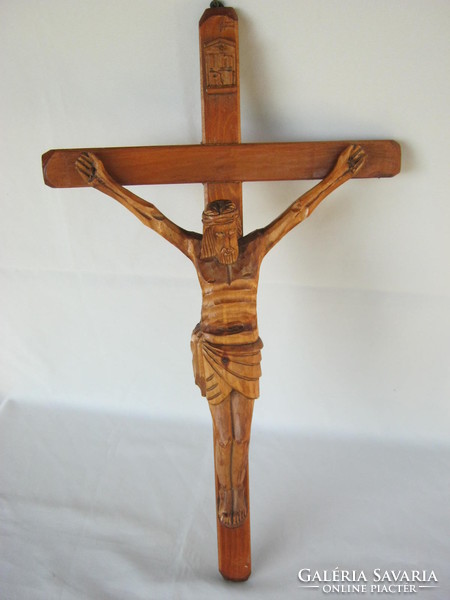 Large 49 cm carved wooden cross crucifix