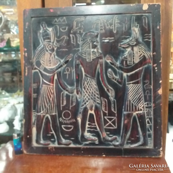 Egyiptomi Mintás Fa Faragású Falikép,Kép.