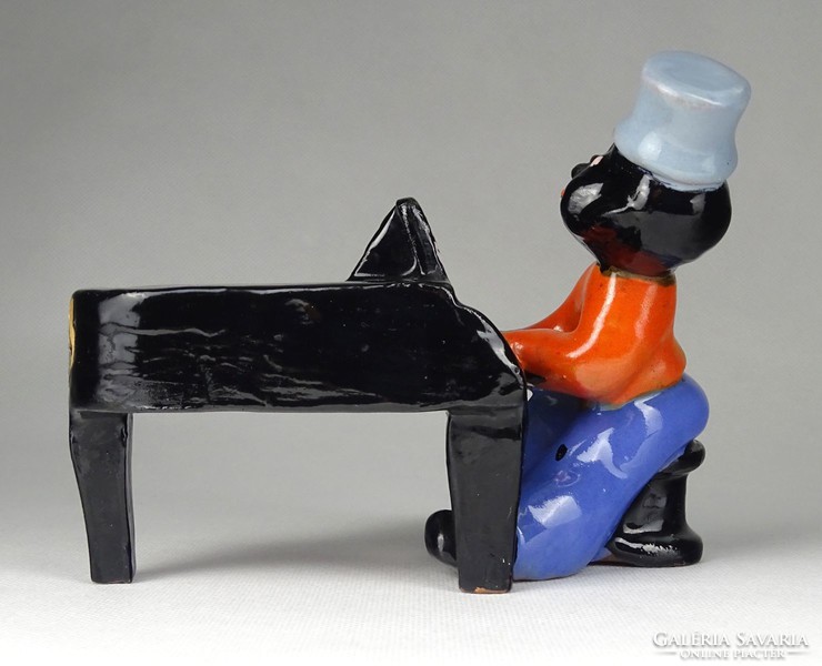 1G757 Fekete Komlós kerámia néger zongorista figura 14 cm