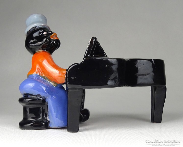 1G757 black hop ceramic black ebony pianist figure 14 cm