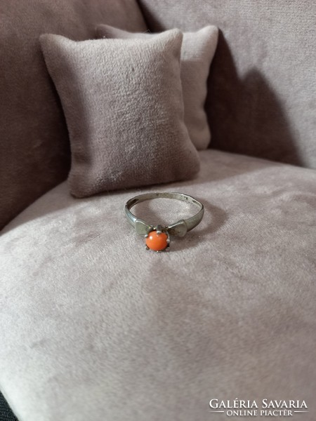 Antique silver ring with coral