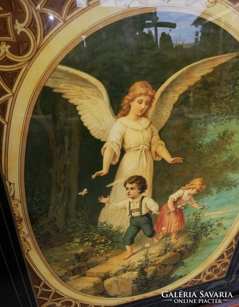 Beautiful guardian angel 72 * 85 cm print painted on poster or glass? Beautiful framed, collectible piece