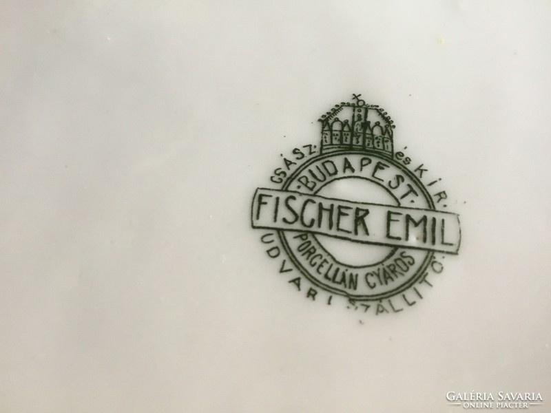 Fischer Emil antik porcelán tál, átlósan 29,5 centis