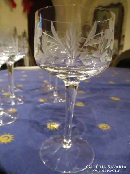 6 pcs polished engraved old elegant glasses 15 cm high in flawless condition
