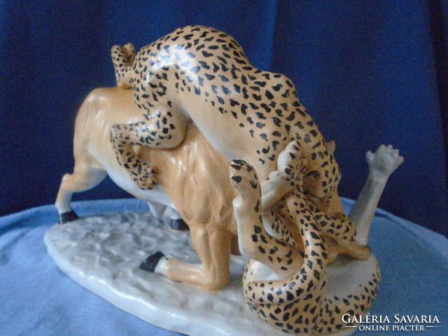 Huge size early marked porcelain life picture (lords of the wild) flawless showcase lords