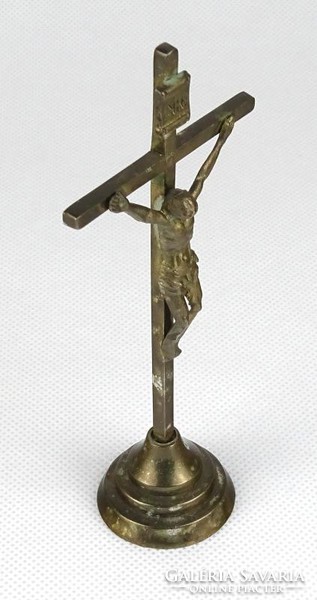 1H546 old copper crucifix cross pedestal 12.5 Cm