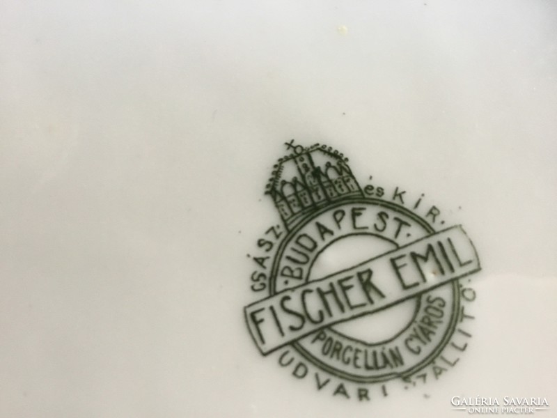 Fischer Emil antik porcelán tál, átlósan 29,5 centis