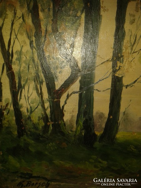 Antique signed French forest edge 51x38cm with the artist's mourning report