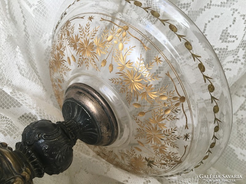 Antique centerpiece / serving with gilded glass bowl