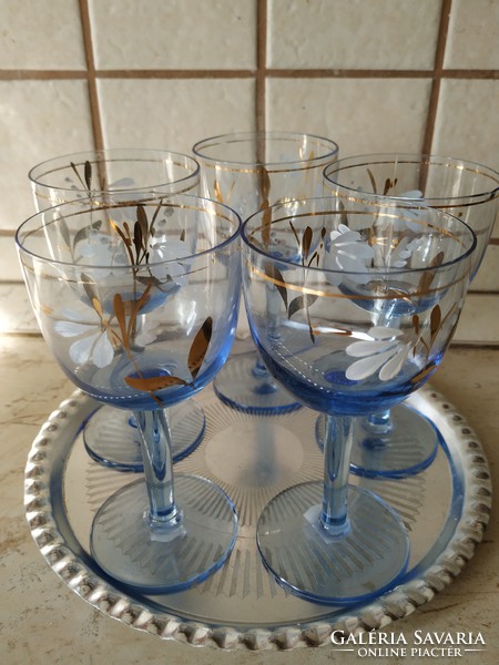 Wine glass with base 5 pcs for sale! Blue, stained glass 5 pcs