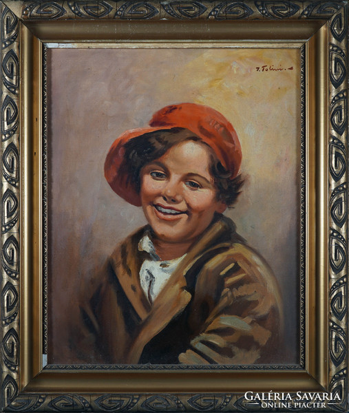 Tollini - portrait of a little boy in a red cap