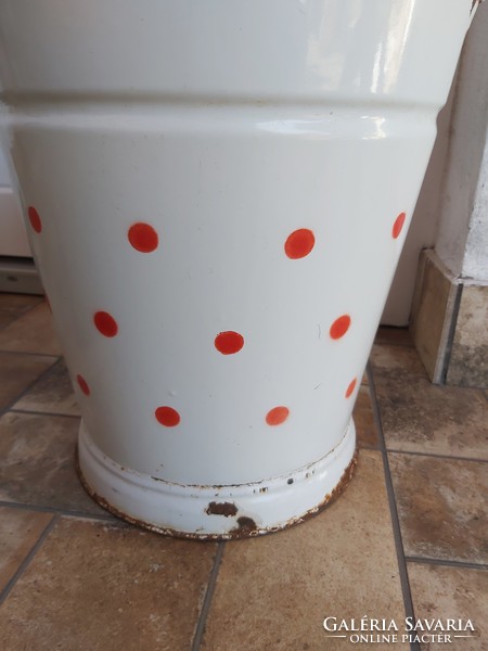 Jászkiséri red polka dot enamel bucket bucket, nostalgia piece, peasant decoration