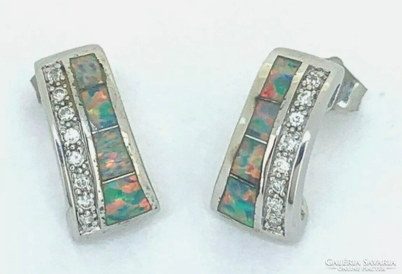 Opal-zircon stone sterling silver earrings 925 / - new