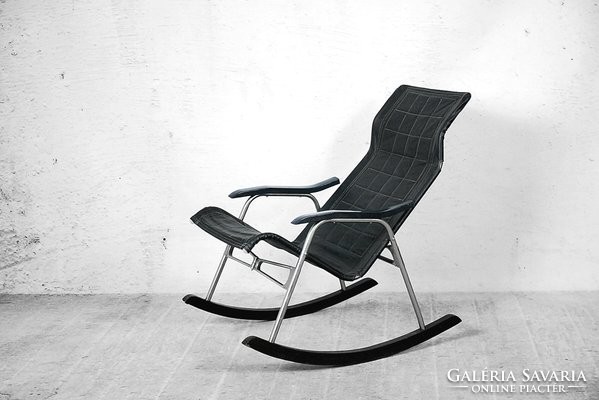 Mid century_Japanese folding leather rocking chair_designer: takeshi nii