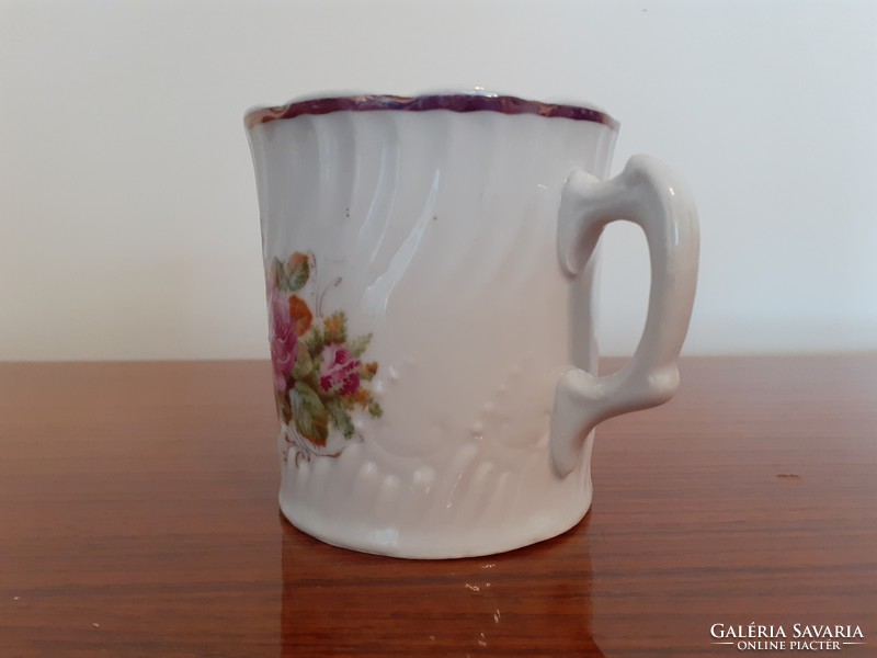 Antique porcelain mug, old cup mug with pink lily of the valley inscription