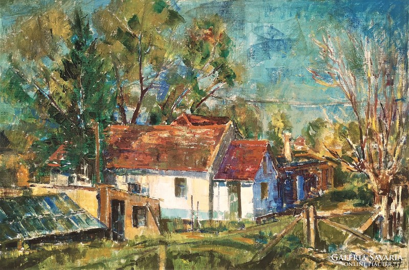 Vati József (1927 - 2017) Táj c. Képcsarnokos festménye 96x66cm Eredeti Garanciával ! Mérete: kerett