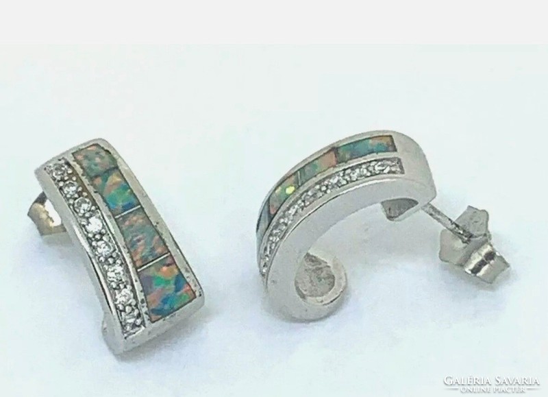 Opal-zircon stone sterling silver earrings 925 / - new