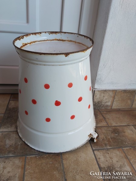 Jászkiséri red polka dot enamel bucket bucket, nostalgia piece, peasant decoration