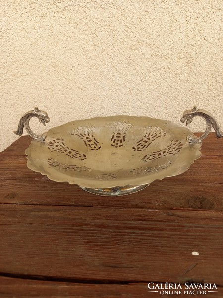 Old, renown epns a1 silver-plated fruit bowl with centerpiece_dragon_dragon