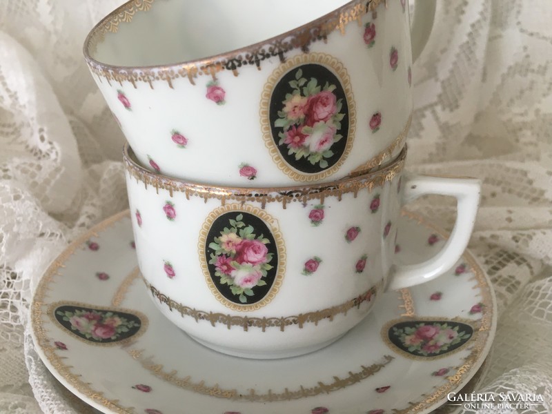 Bécsi rózsa medalionos teás csészék + aljak