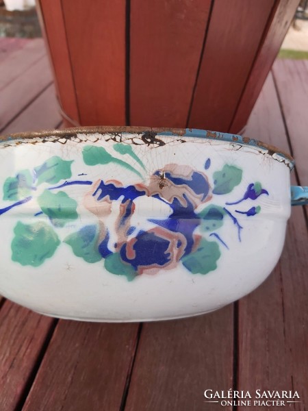 Enamel enameled rose flower patty soup bowl for peasant bowl decoration, decor nostalgia