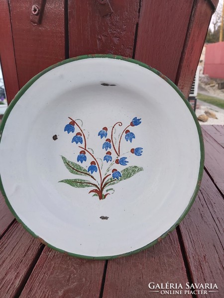 Zománcos zománcozott  Budafoki virágos harangvirág mintás tányér dísznek dekornak Nosztalgia