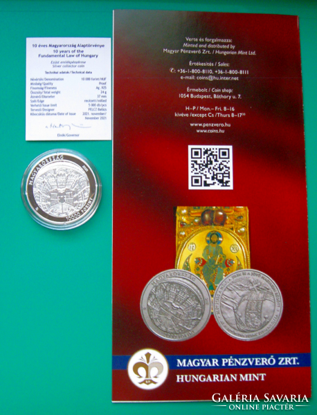 2021 - 10 years of the Basic Law of Hungary - silver HUF 10,000 - pp - with certificate, description