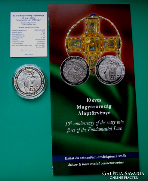 2021 - 10 years of the Basic Law of Hungary - silver HUF 10,000 - pp - with certificate, description