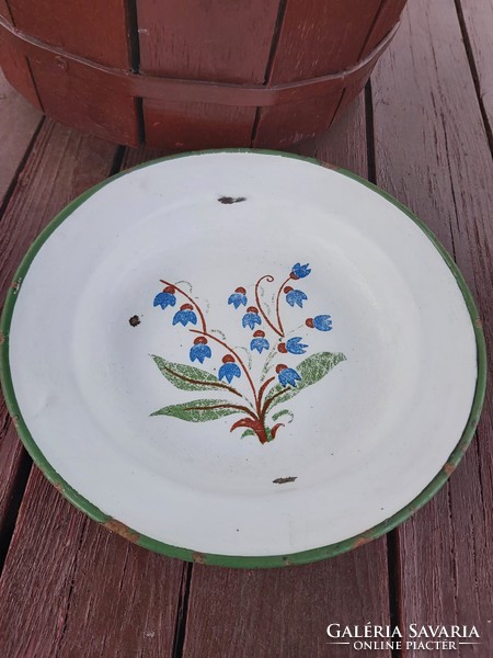 Enamel enamel budafok floral bellflower pattern plate ornament decor nostalgia