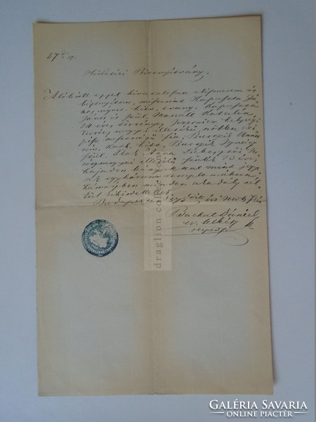 ZA393.7 Régi dokumentum  Budapest Bachát Dániel lelkész főesperes aláírásával -1875 Kapuszter János