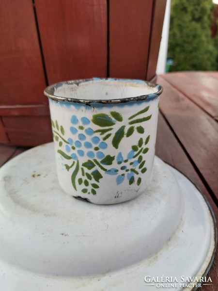 Enamel Enameled Rare Drops Weiss Manfred Blue Green Flower Pattern Mug Ornament Nostalgia