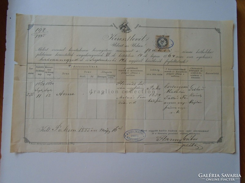 Za391.11 Old document of thick - Croatian anna (lininger) - Hanny parish priest 1885