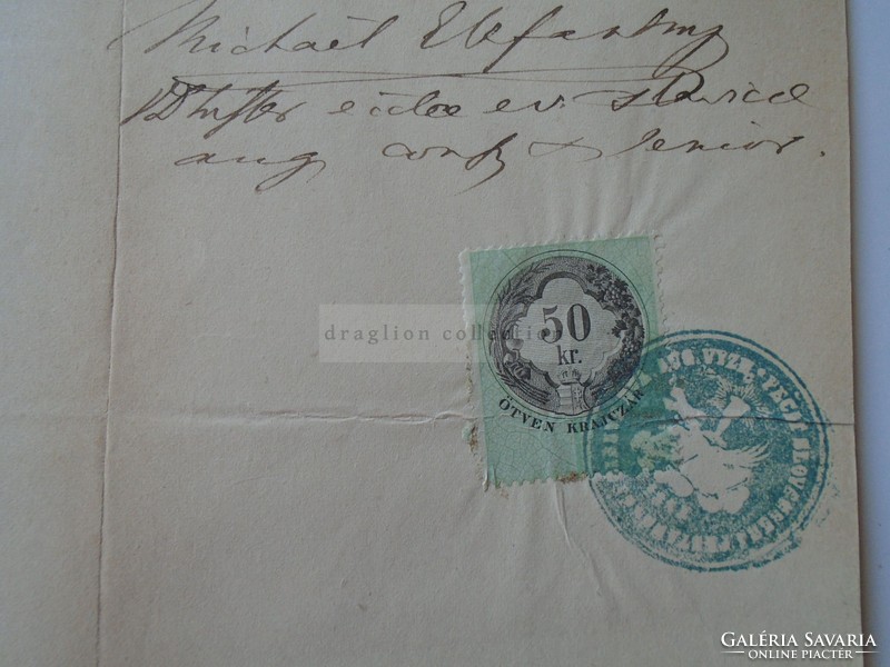 ZA392.6  Régi dokumentum   PEST   Elefánt Mihály - 1870  - okmánybélyeg