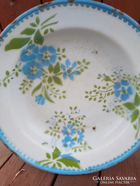Enamel Enameled Drops Weiss Manfried Blue Green Flower Pattern Plate Ornament Nostalgia
