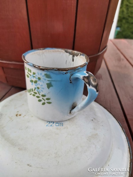 Enamel Enameled Rare Drops Weiss Manfred Blue Green Flower Pattern Mug Ornament Nostalgia