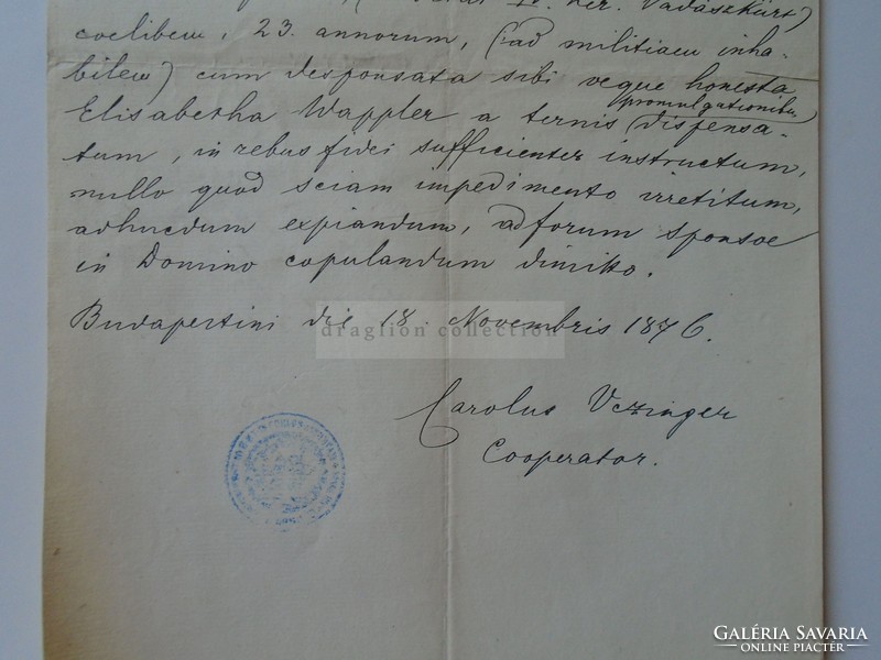 ZA392.3 Régi dokumentum  Budapest  Moser - Zimber  1875 Budapest  Carolus Veczinger
