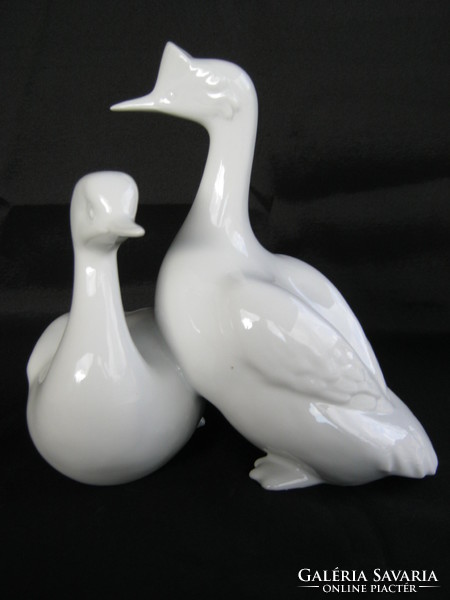 Hollóházi fehér porcelán nagy méretű madár pár