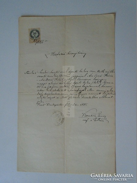 ZA393.5 Régi dokumentum Budapest 1885 -  Ács Dezső Mihály - Kontra János s.l. s.k. aláírása