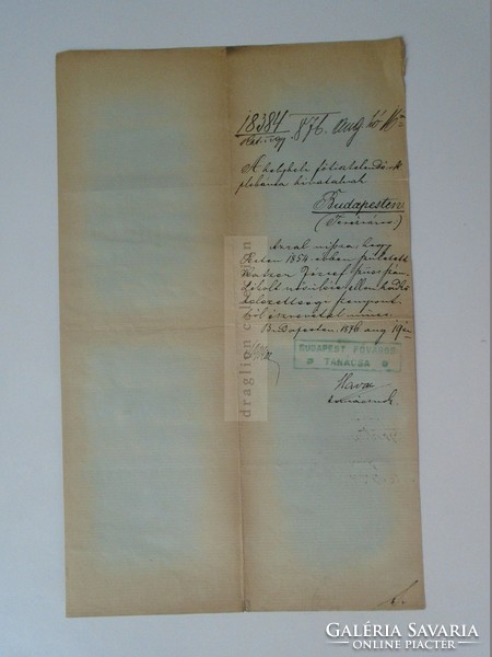 ZA391.12 Régi dokumentum   Fővárosi Tanács Katonaügyi osztályának  Katzer József - 1876
