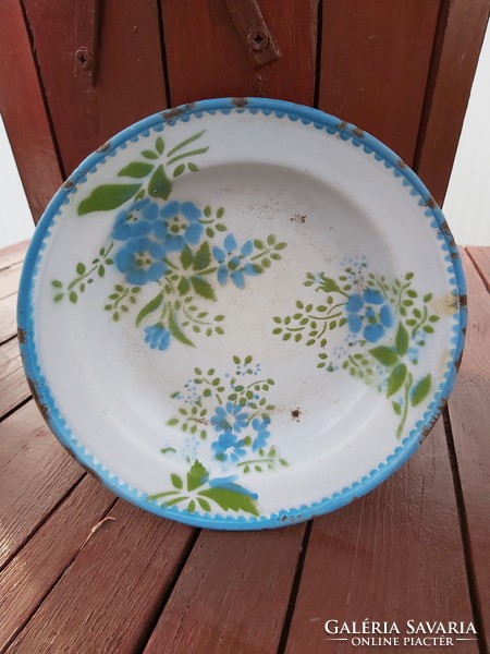 Zománcos zománcozott  Csepel Weiss Manfréd kék zöld virág mintás tányér dísznek nosztalgia