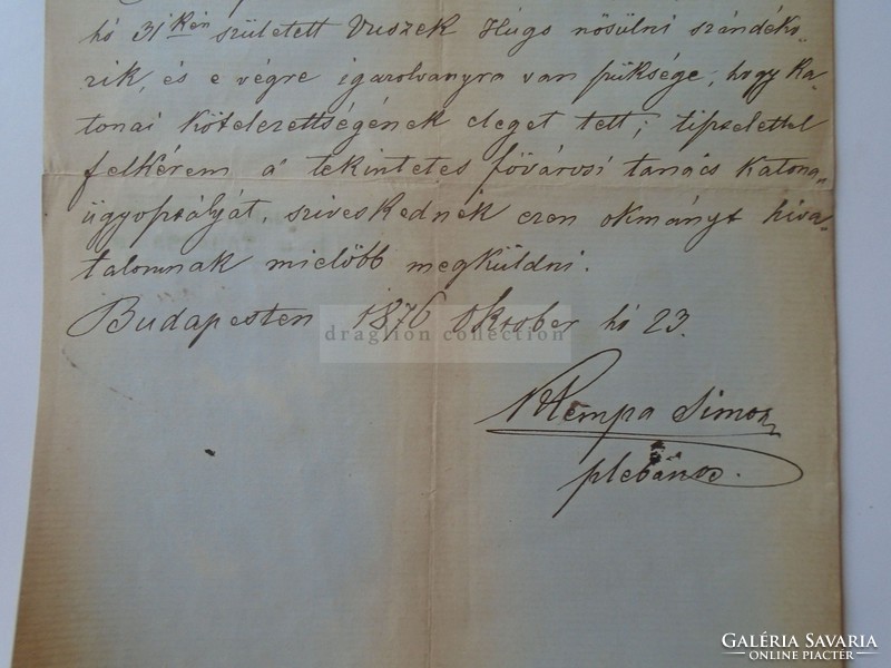Za391.8 Old document of the Metropolitan Council of the Military Department of the Wusses Hugo 1876