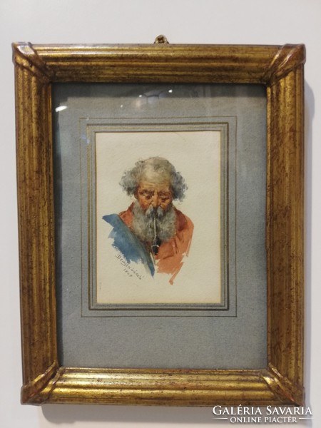 László Demjén. Portrait of character man 1898. Miniature