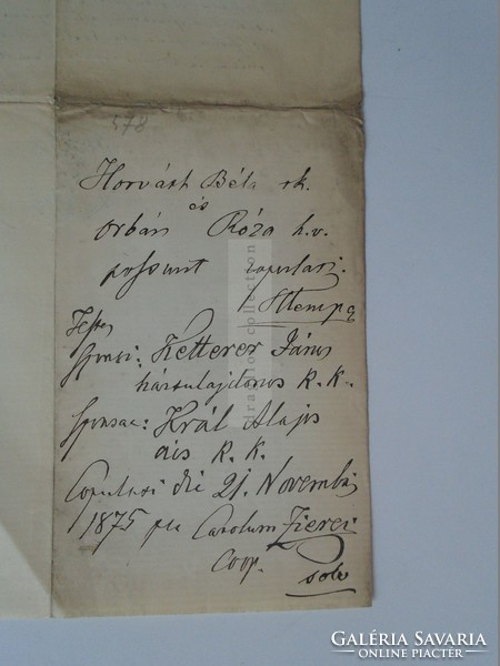 Za392.2 Old document budapest béla horváth - rose orbán - 1875 budapest