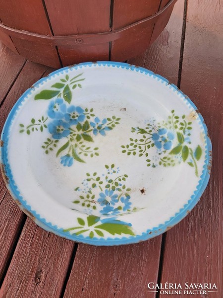 Zománcos zománcozott  Csepel Weiss Manfréd kék zöld virág mintás tányér dísznek nosztalgia