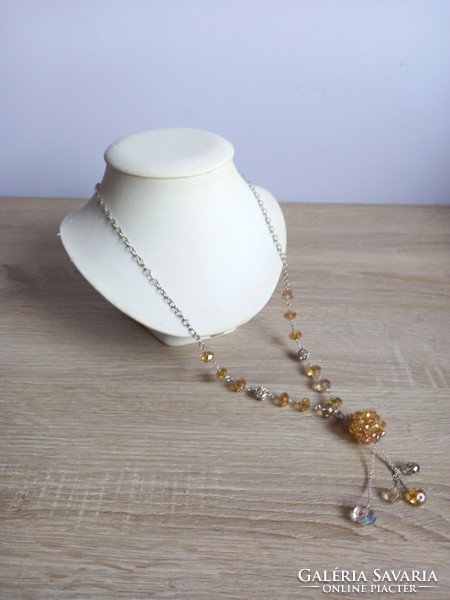 Yellow polished crystal stone long necklace